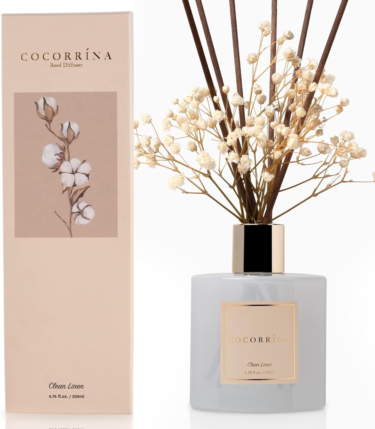 Cocorrina Reed Diffuser Set, Clean Linen, 6.7 fl oz